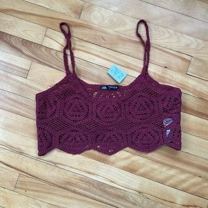 Zara Crochet Burgundy Crop Top